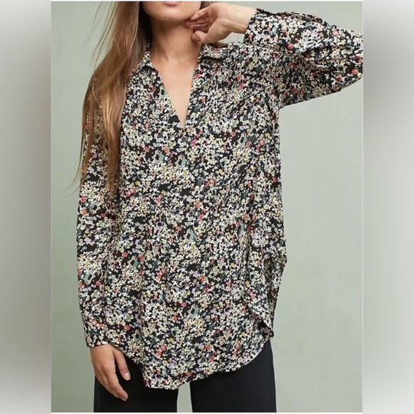 ANTHROPOLOGIE Maeve Matilda Floral Button Down Blouse Tunic Top Size M - Picture 1 of 12